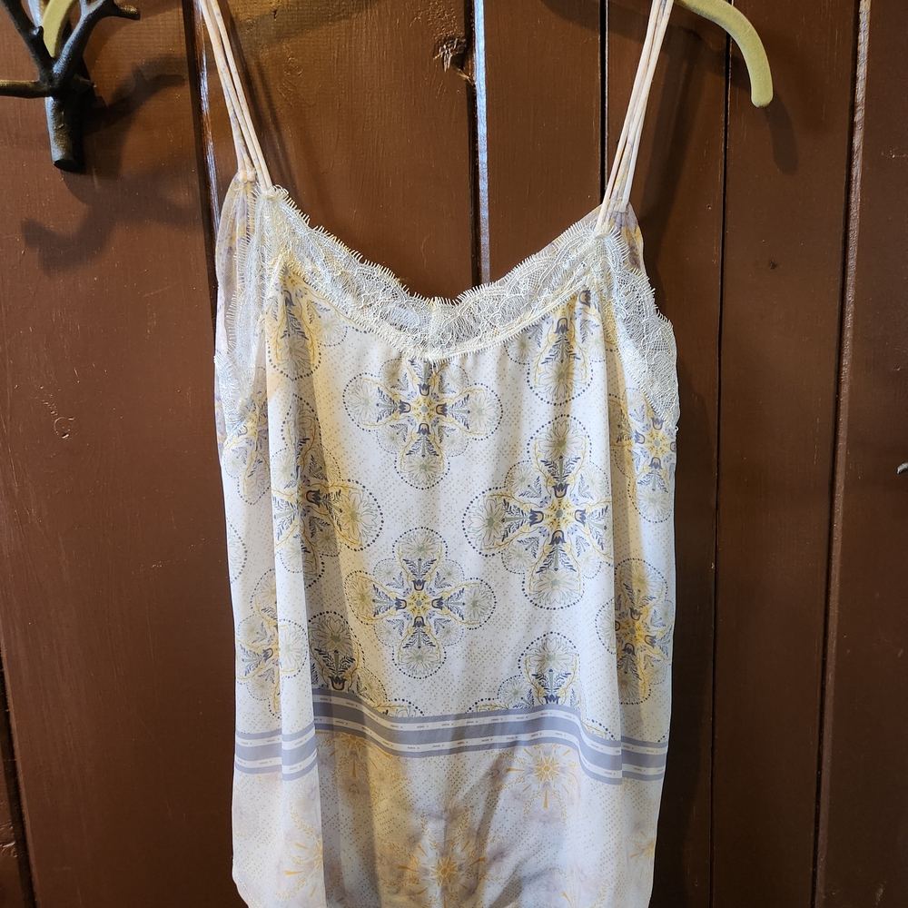 Zara Cream and Blue Patterned Cami Top